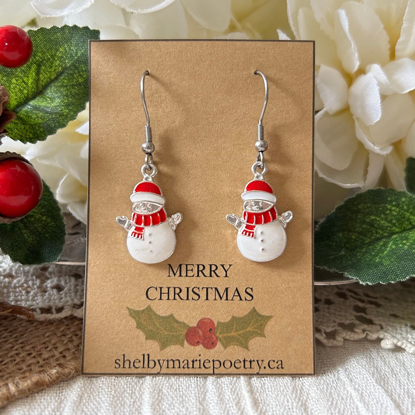 White Snowman Earrings