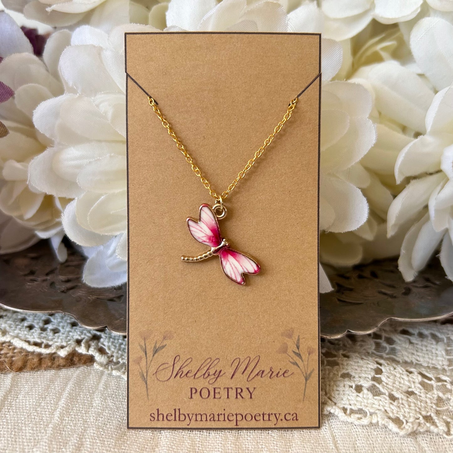 Pink Dragonfly Necklace