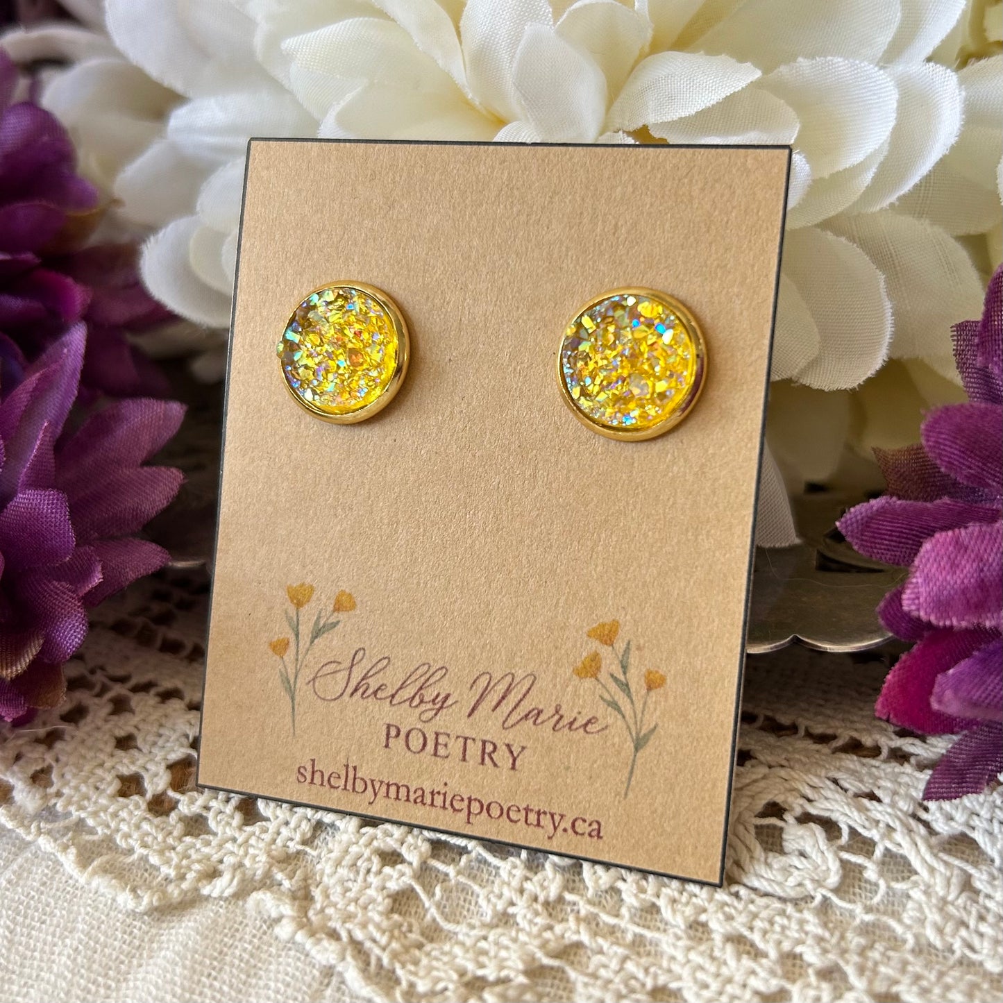 Yellow Geode Stud Earrings