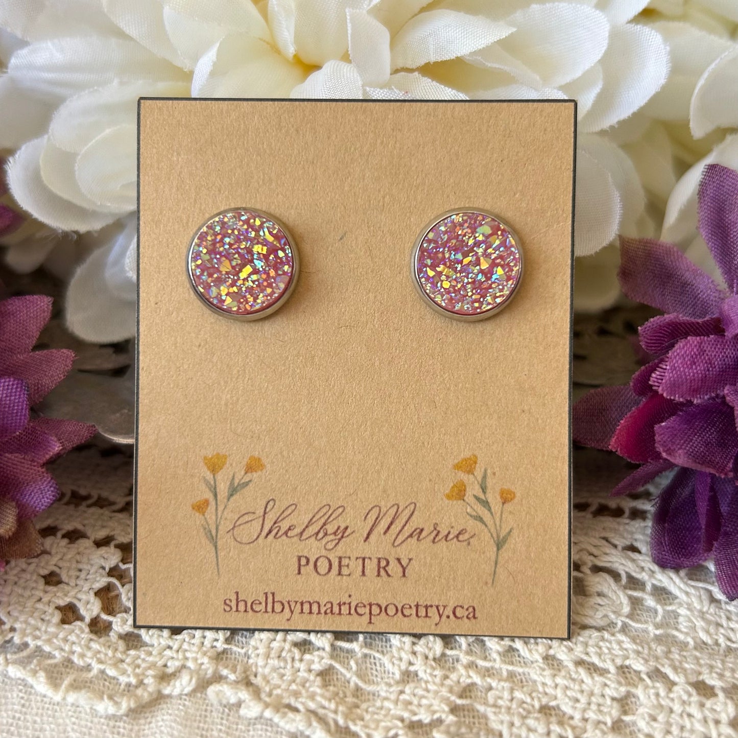 Pink Geode Stud Earrings