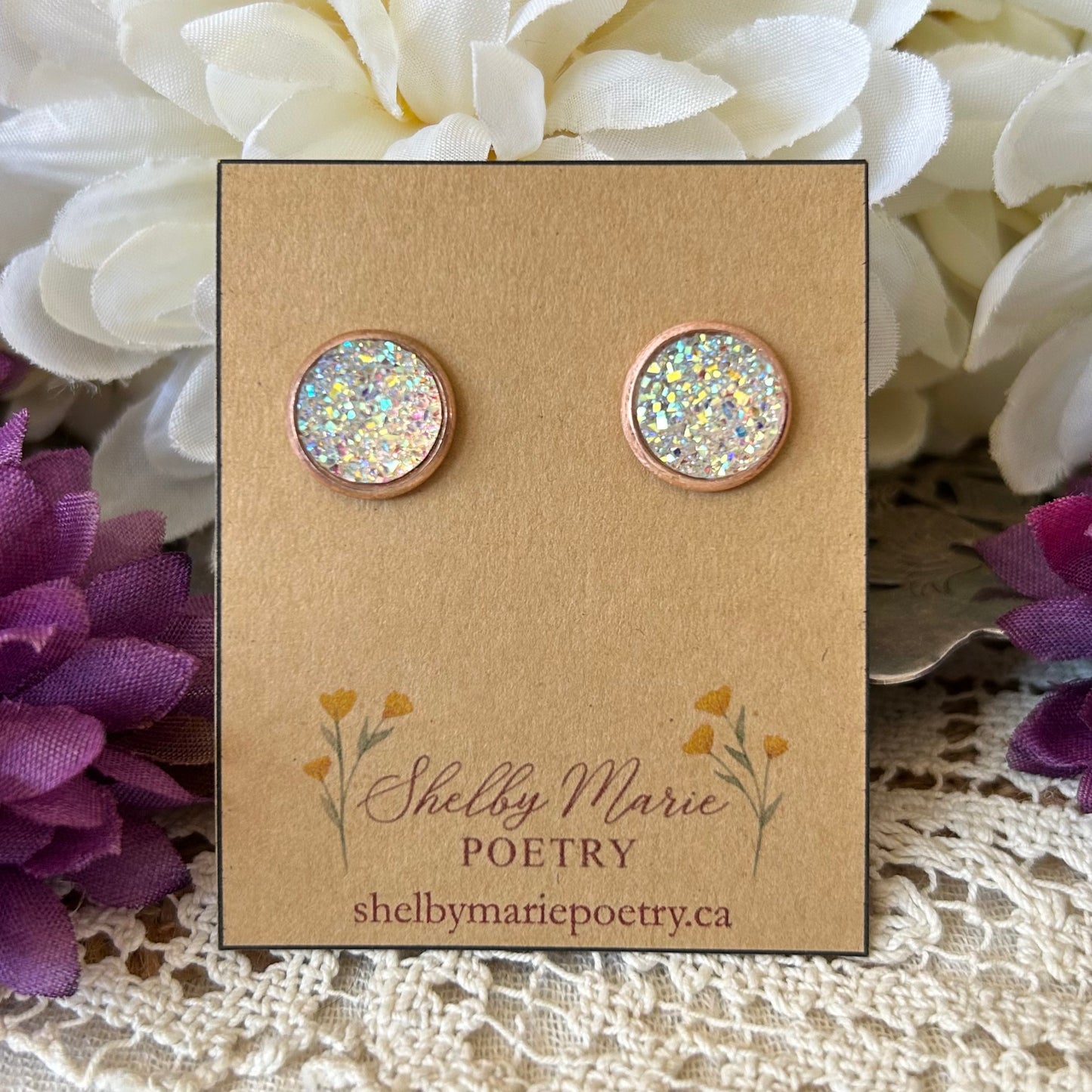 White Geode Stud Earrings