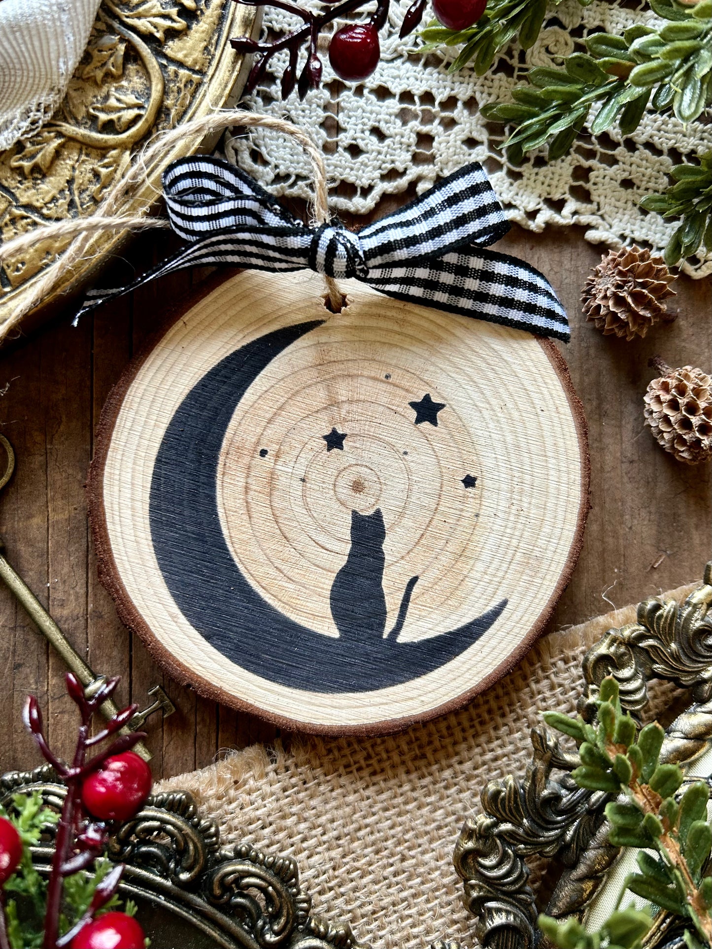 Crescent Moon Cat Ornament