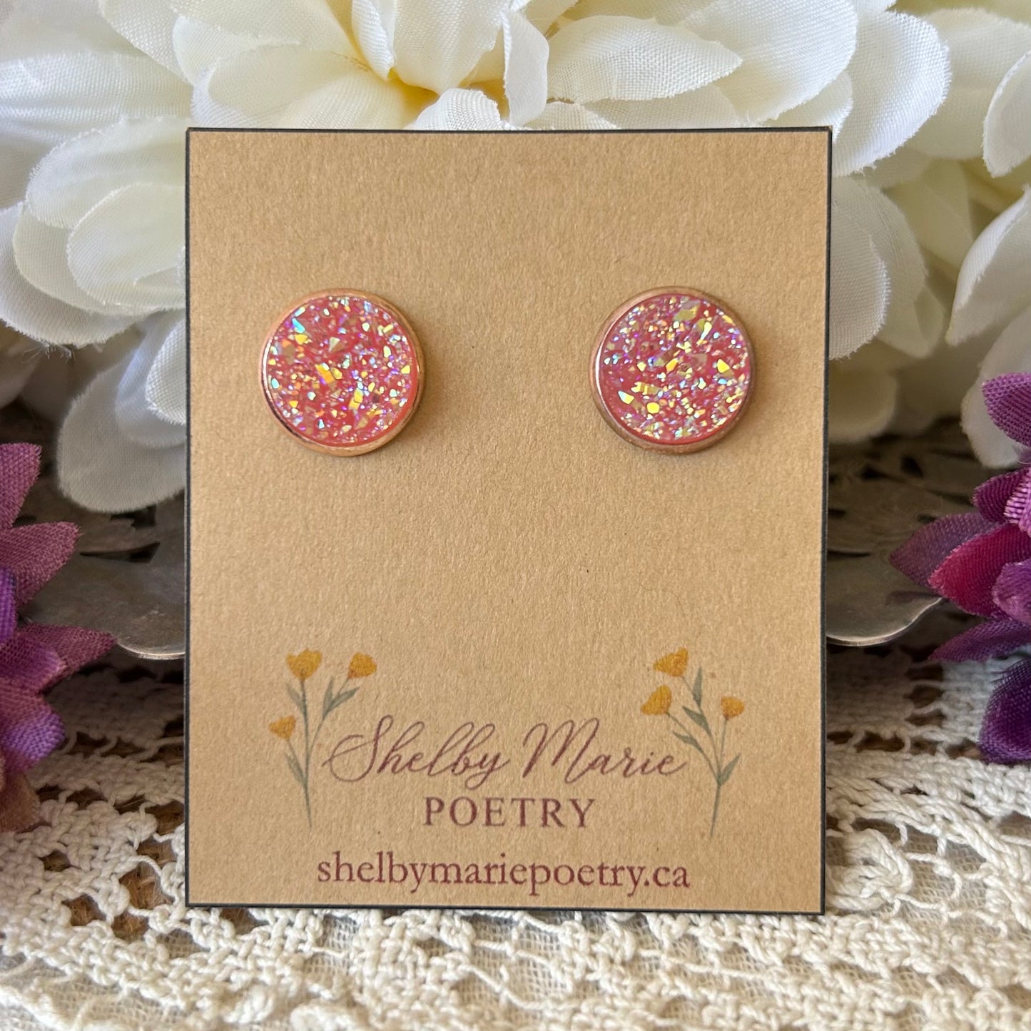 Pink Geode Stud Earrings