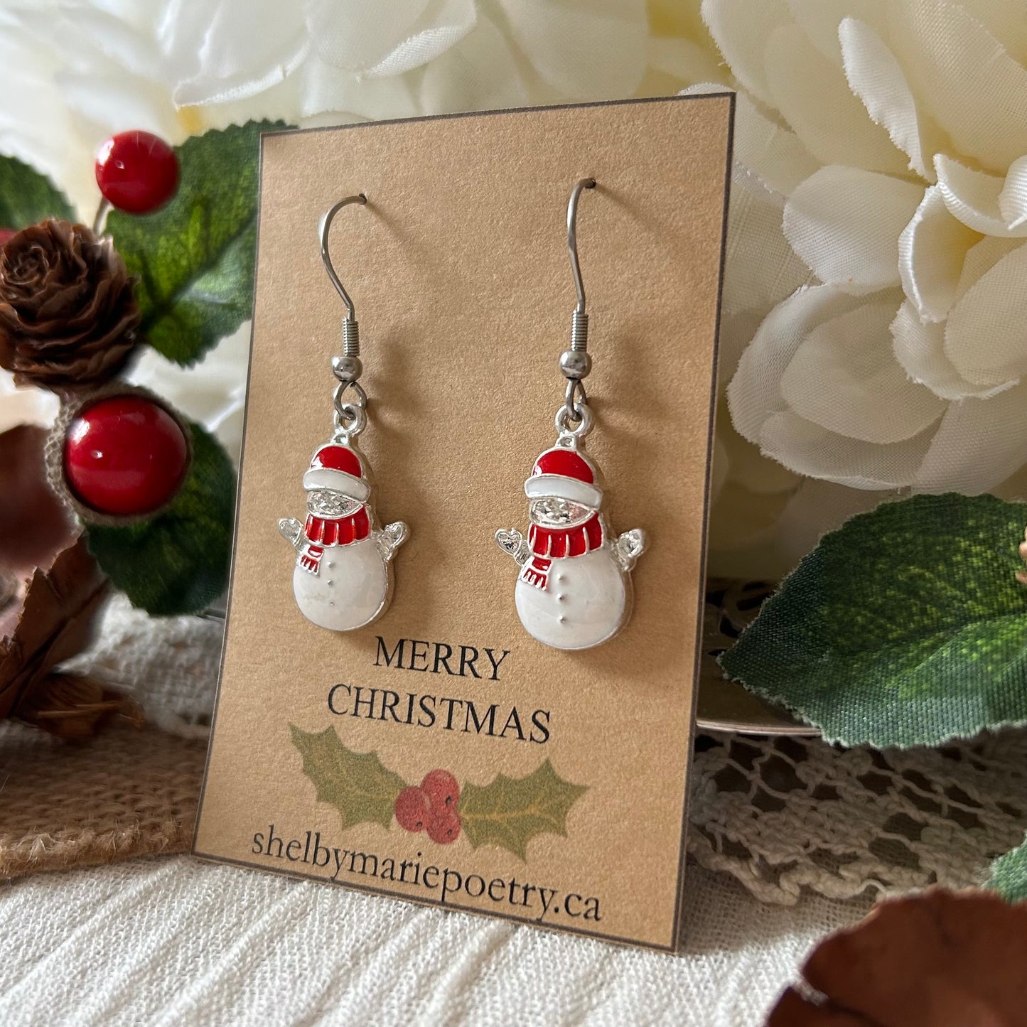 White Snowman Earrings