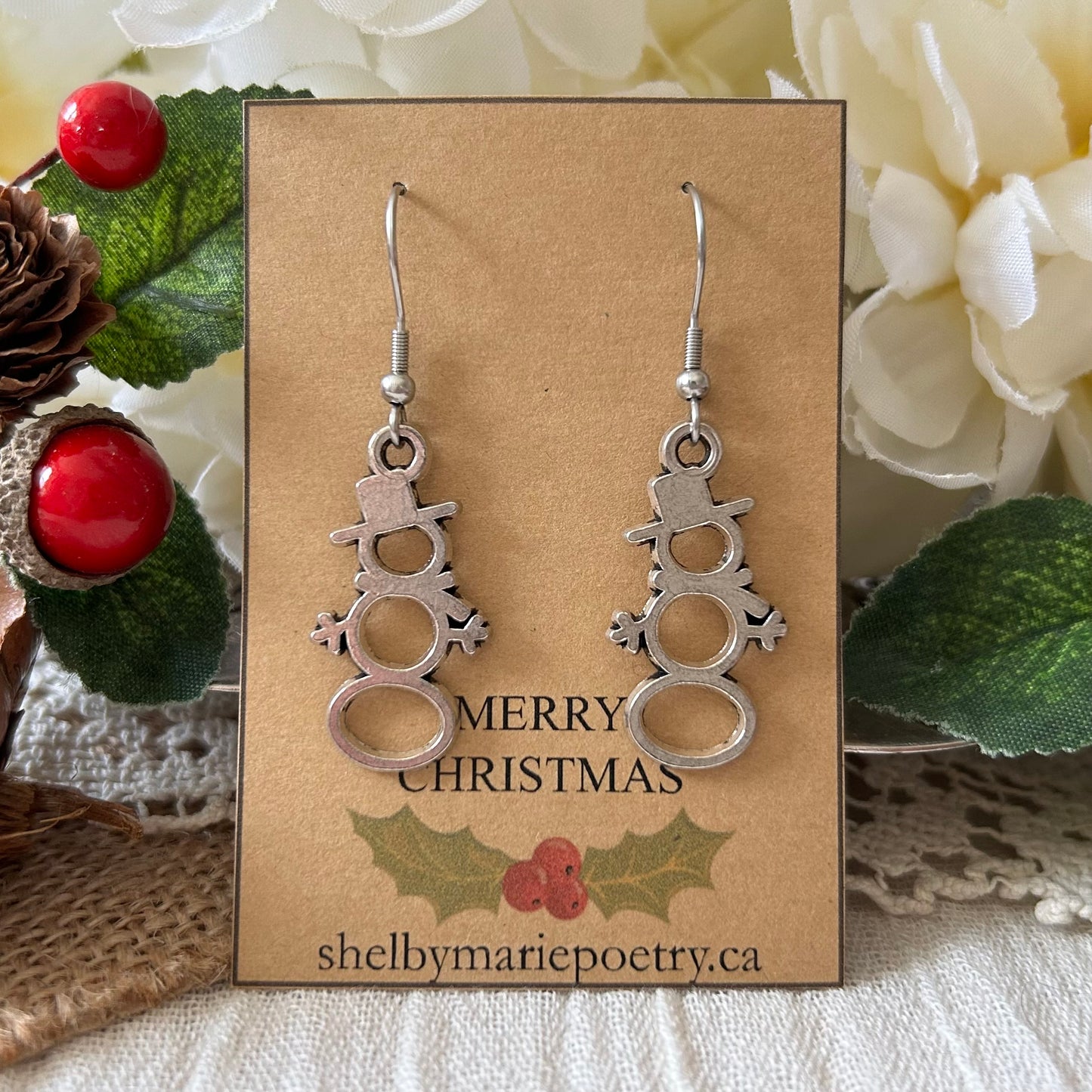 Silver Snowman Earrings