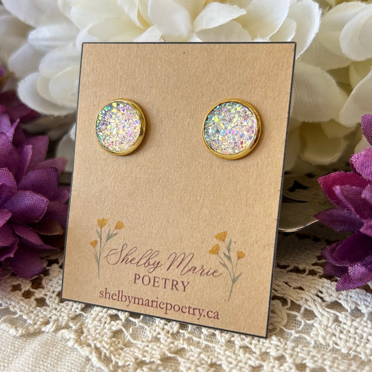 White Geode Stud Earrings
