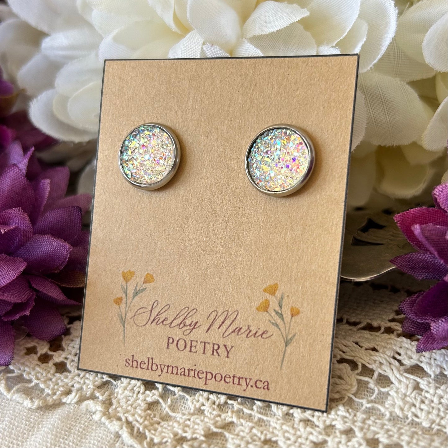 White Geode Stud Earrings