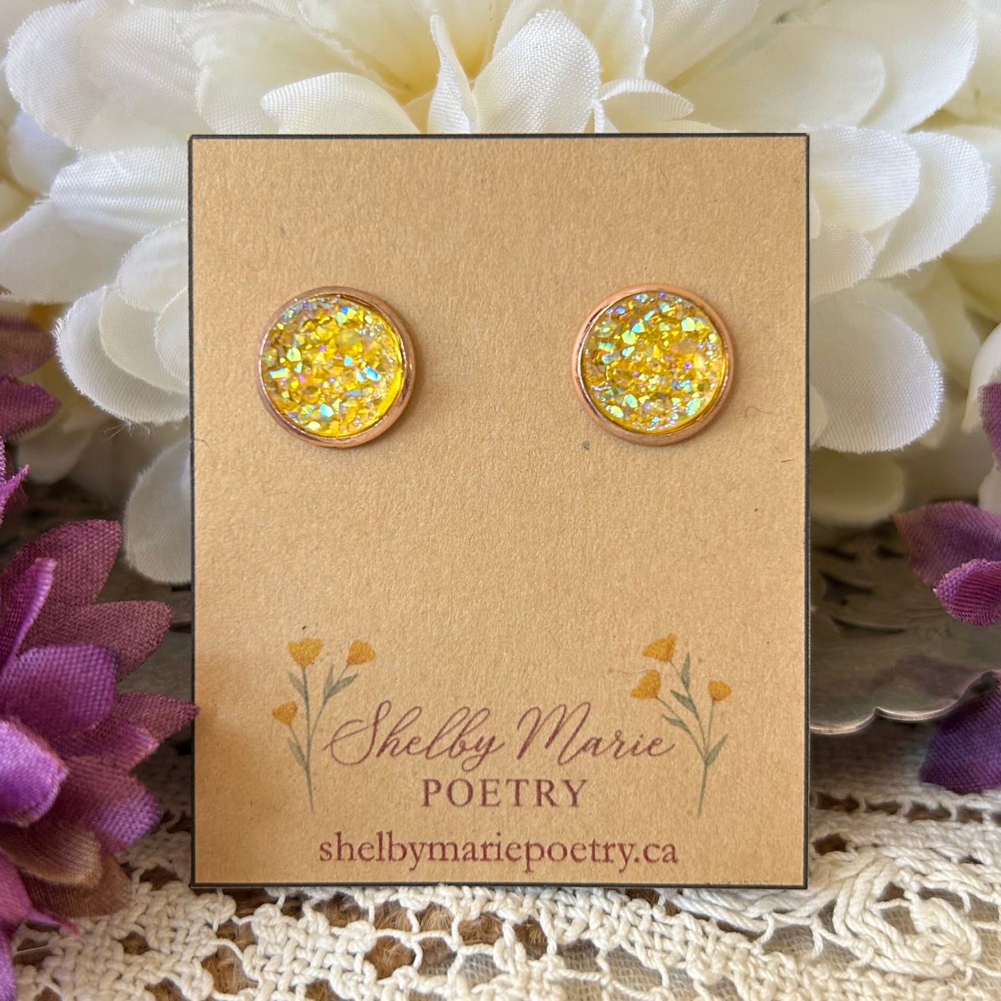 Yellow Geode Stud Earrings
