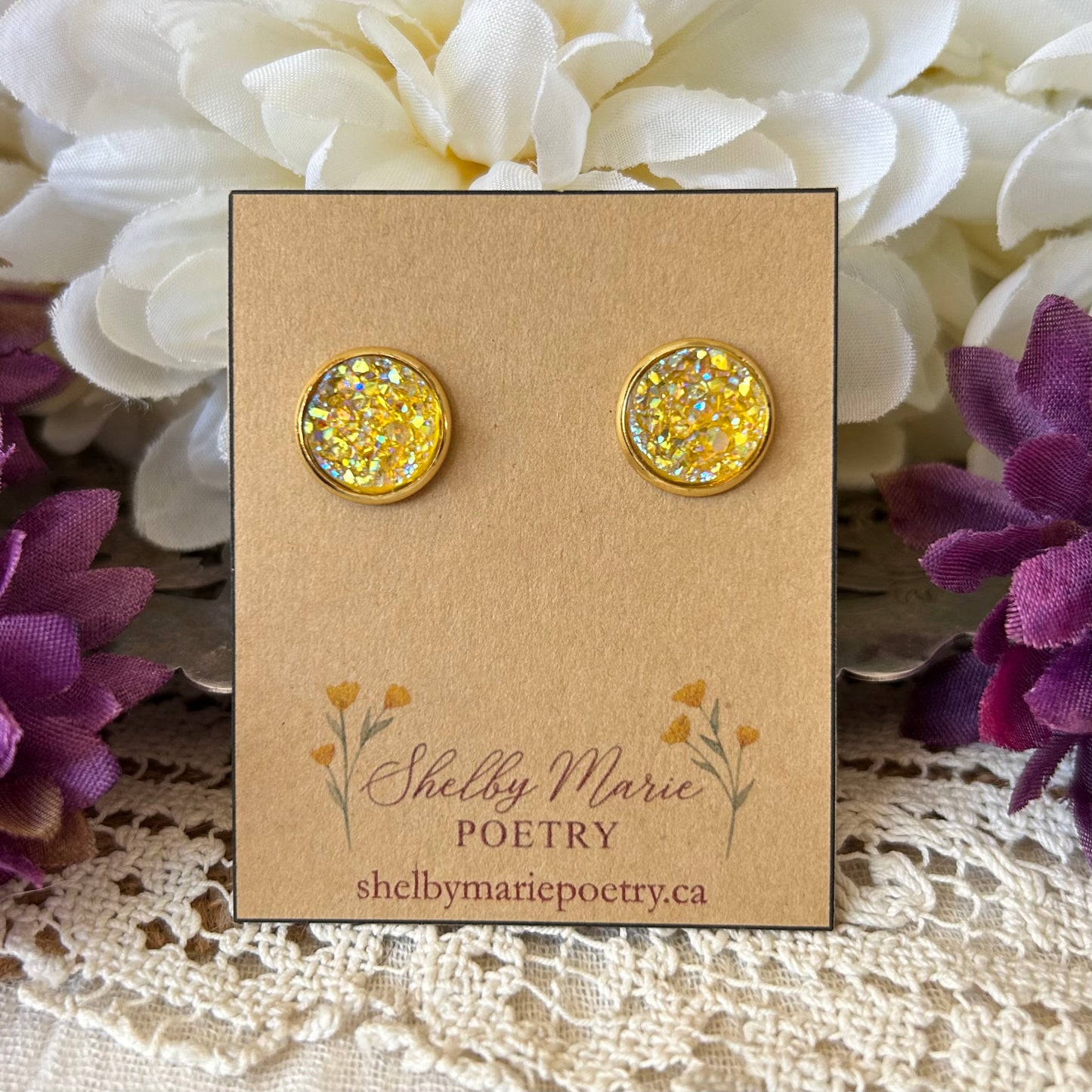 Yellow Geode Stud Earrings