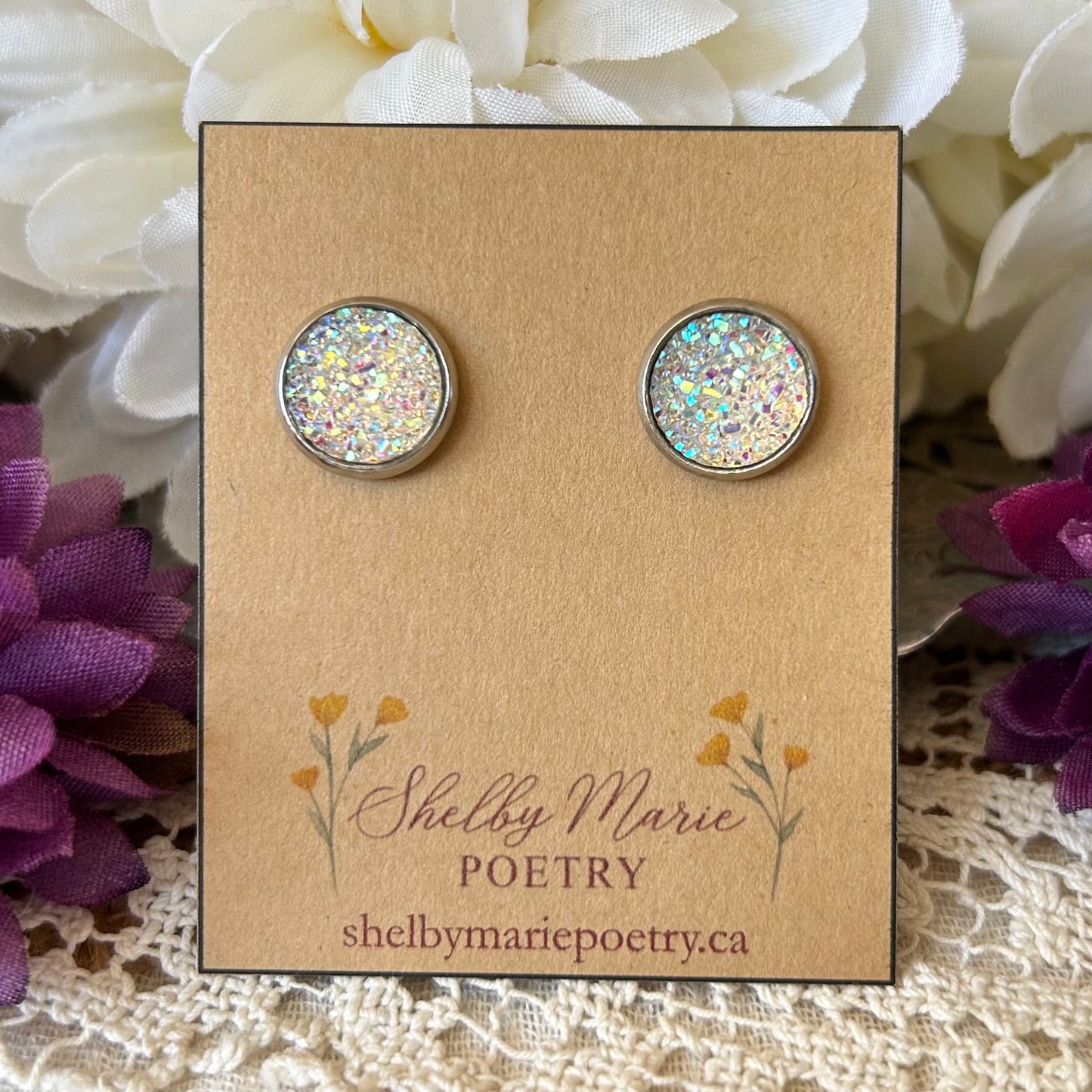 White Geode Stud Earrings