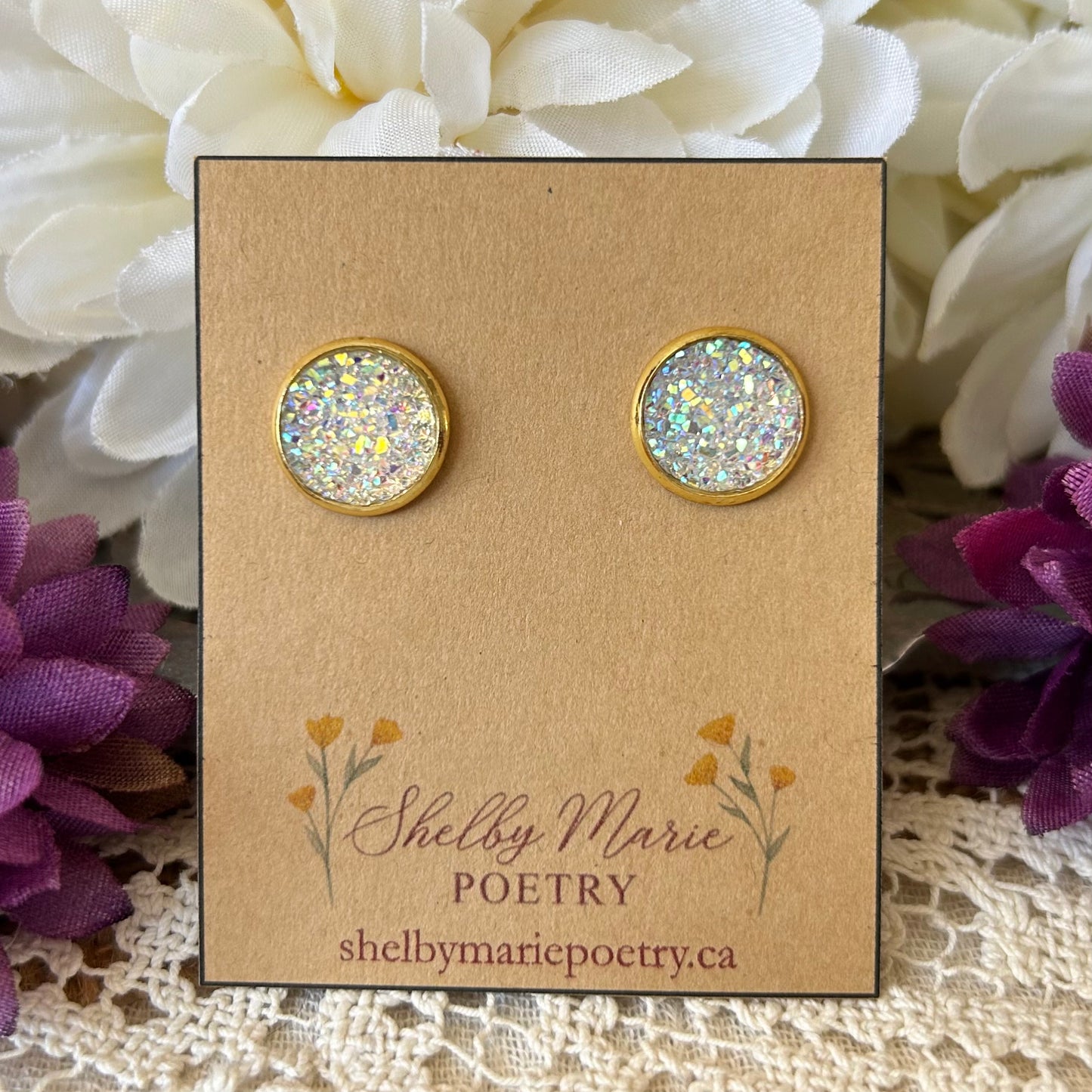 White Geode Stud Earrings