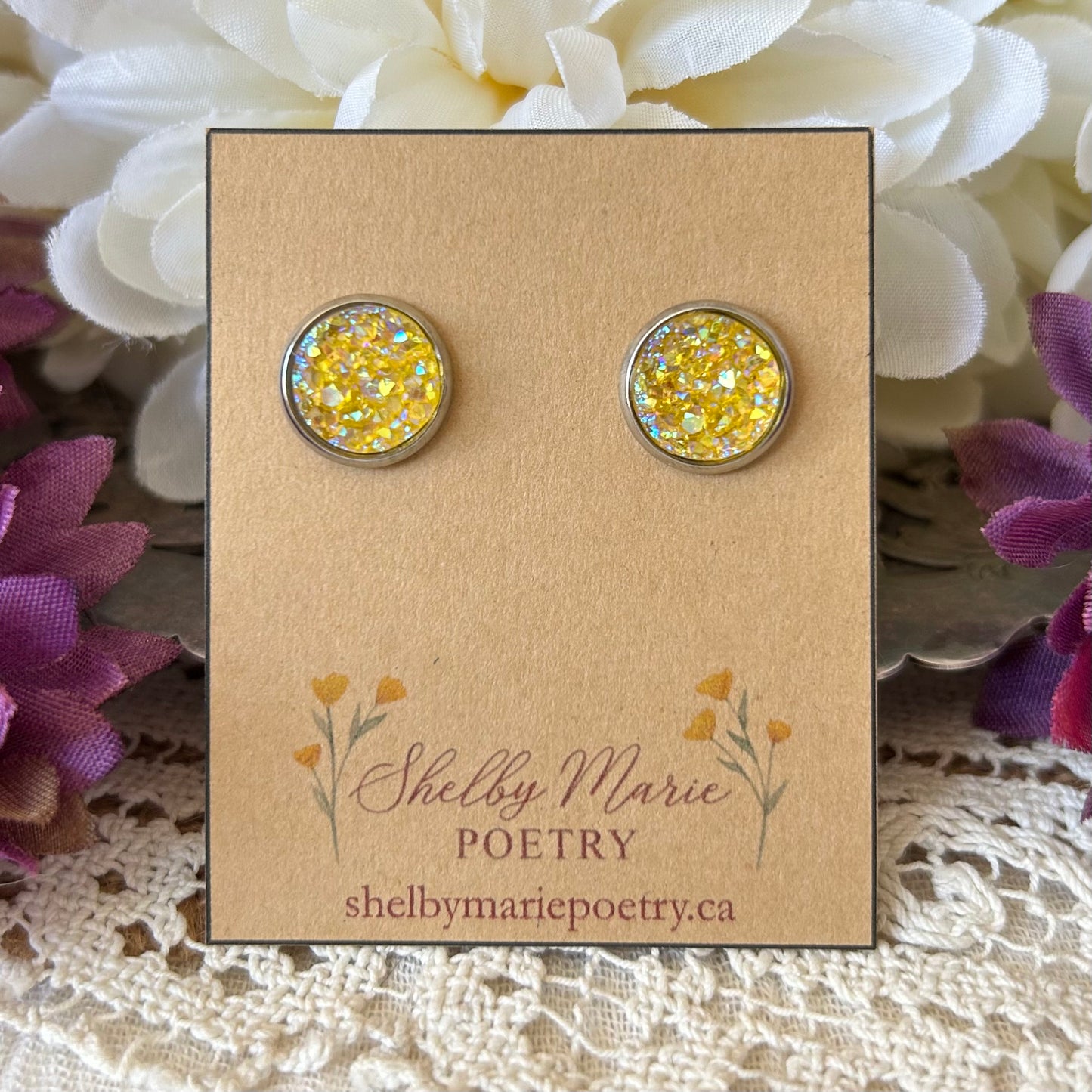 Yellow Geode Stud Earrings