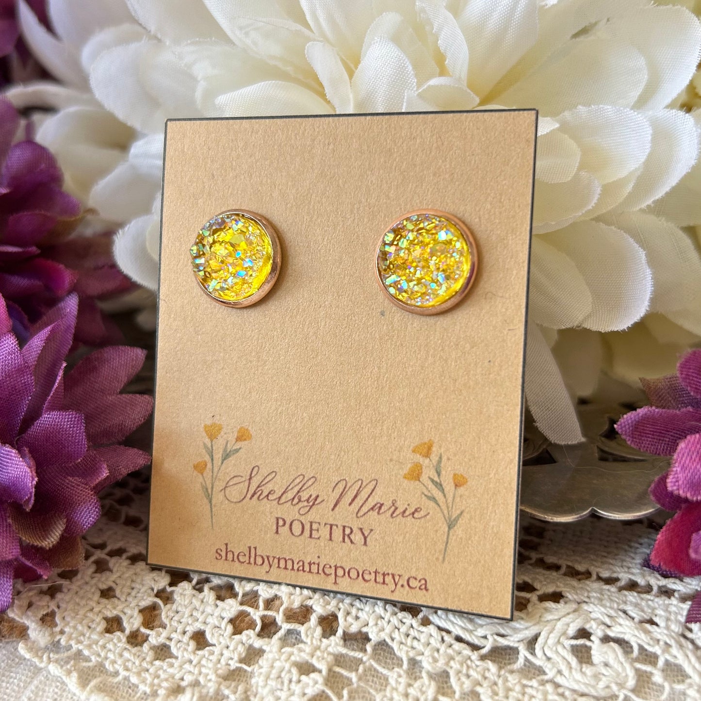Yellow Geode Stud Earrings