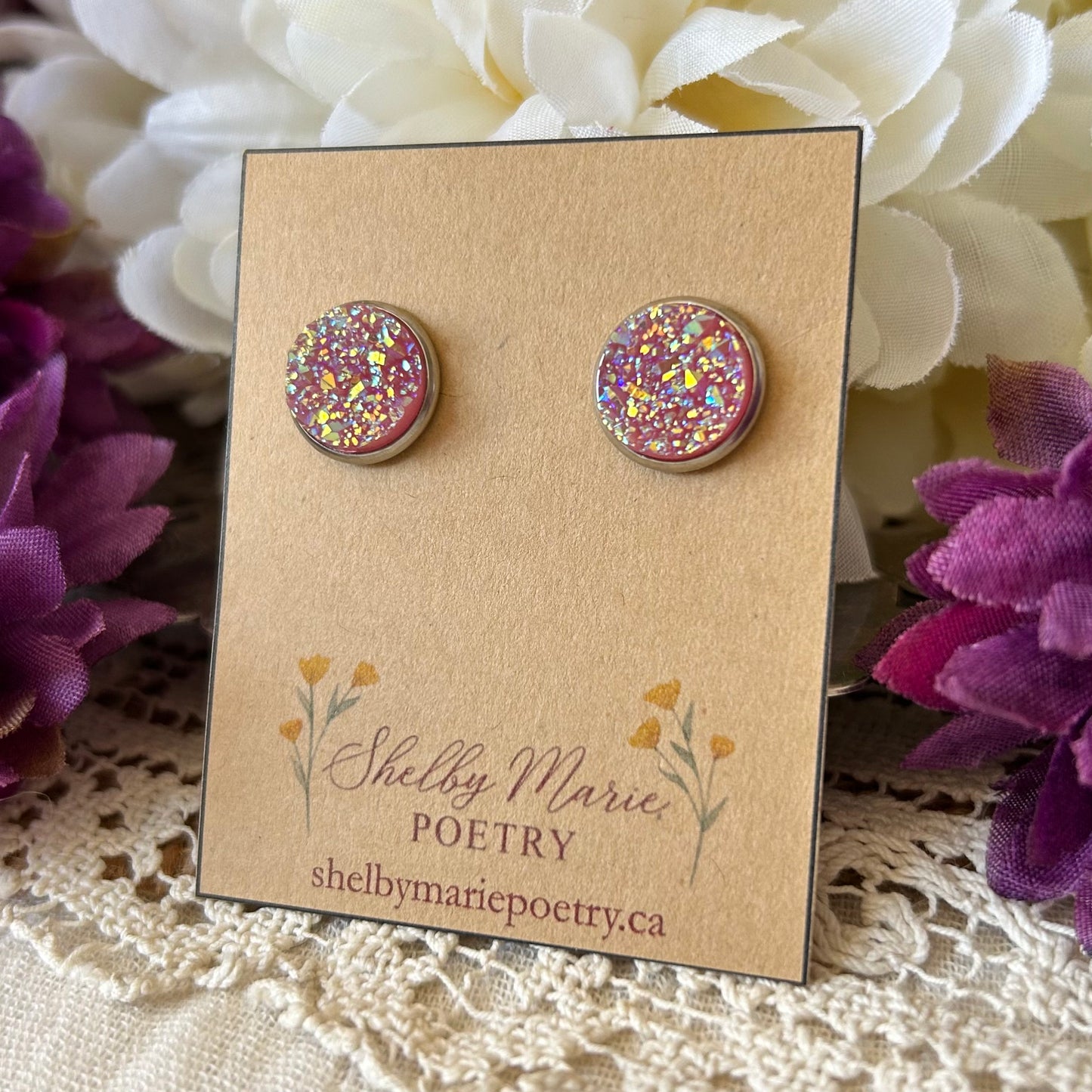 Pink Geode Stud Earrings