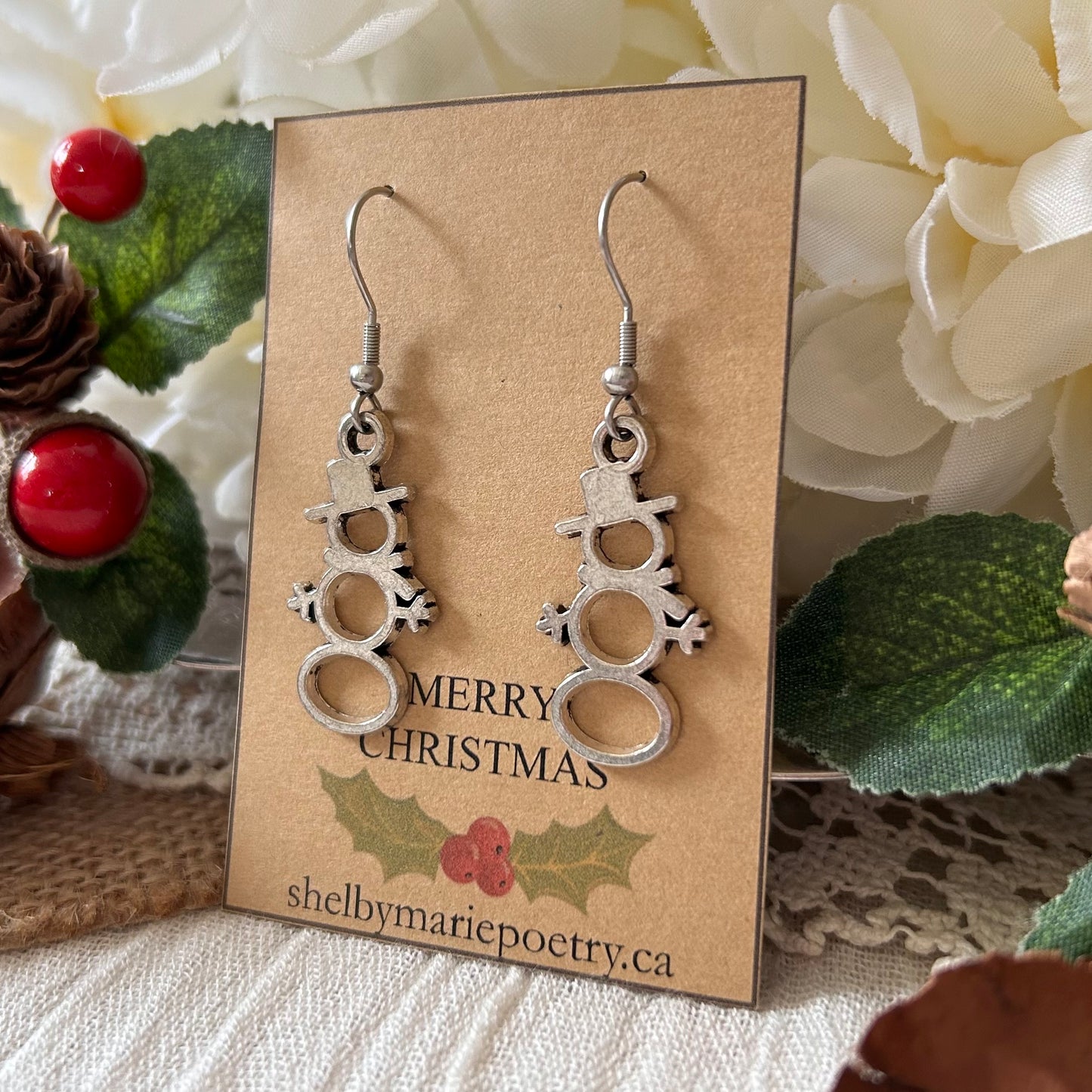 Silver Snowman Earrings
