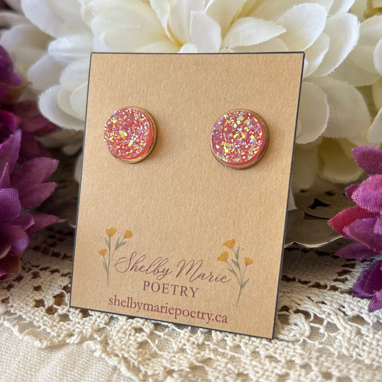 Pink Geode Stud Earrings