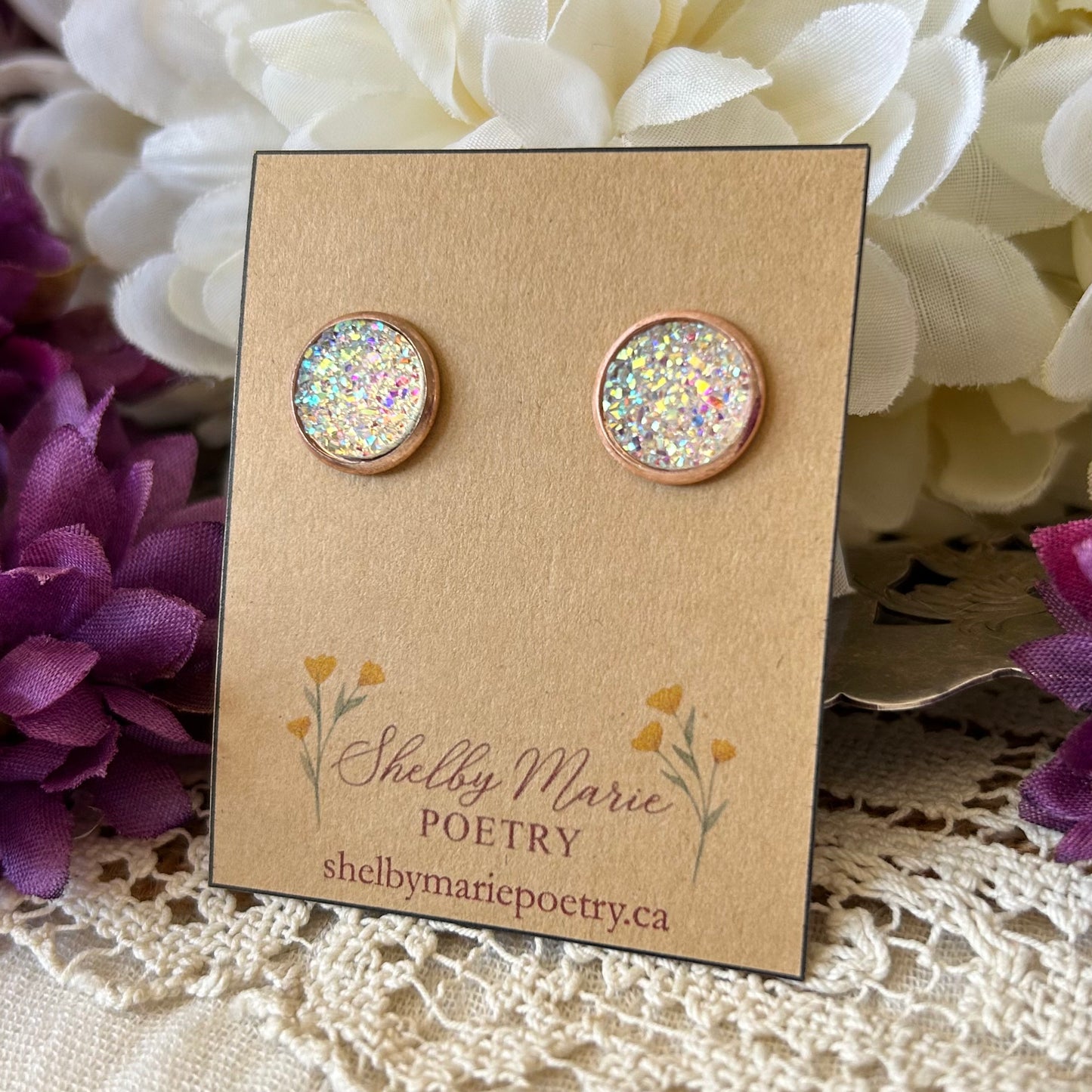 White Geode Stud Earrings