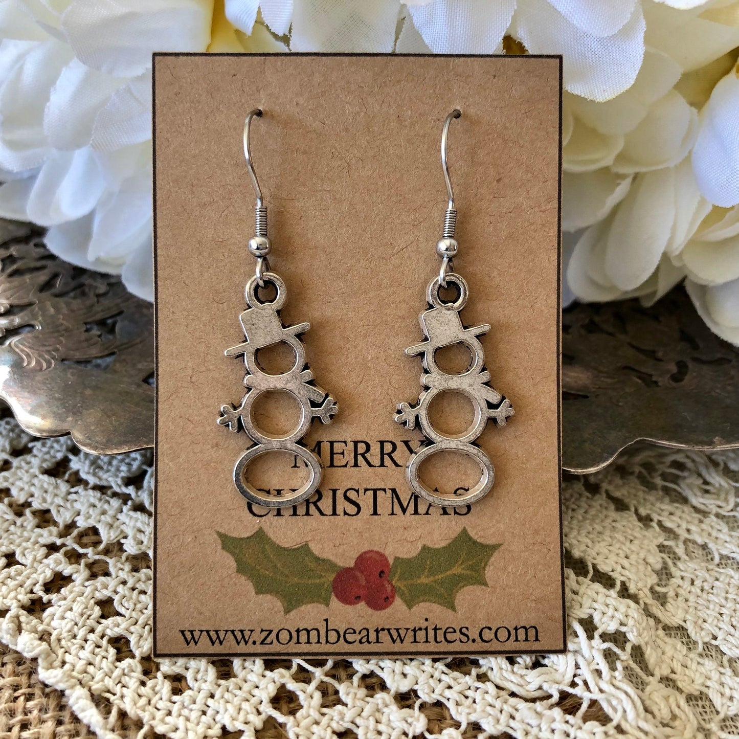 Silver Snowman Earrings