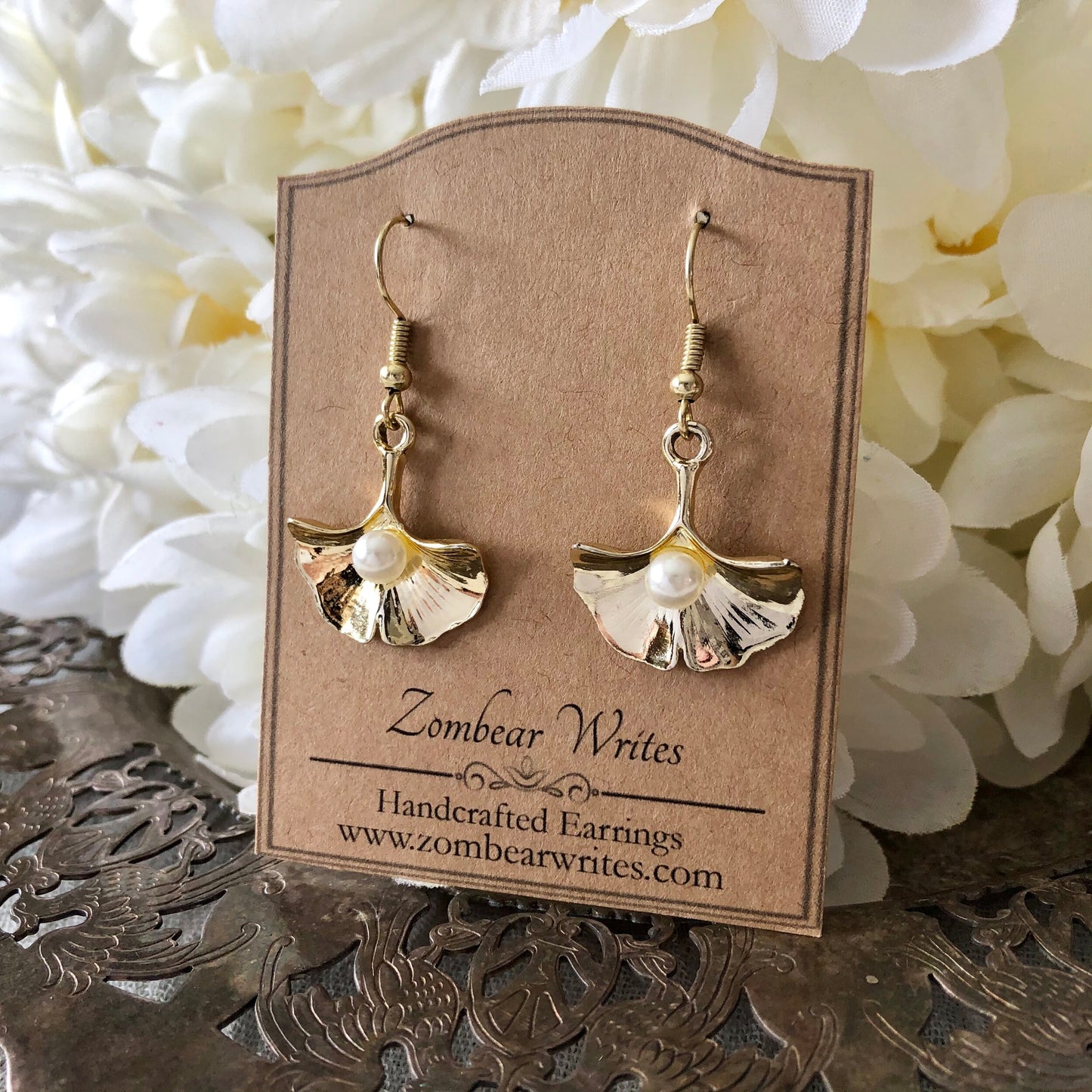 Gold Ginkgo Leaf Earrings
