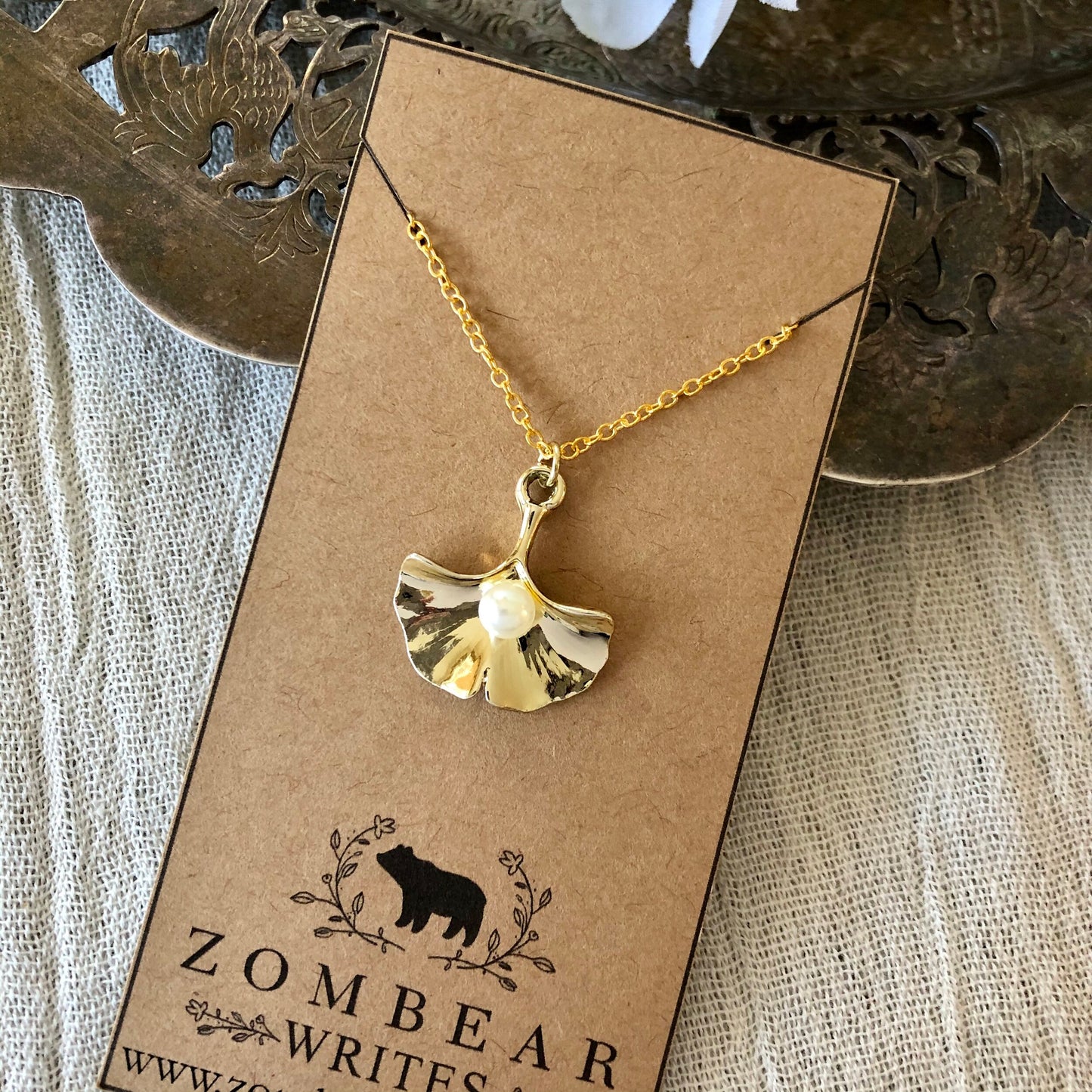 Gold Ginkgo Leaf Necklace