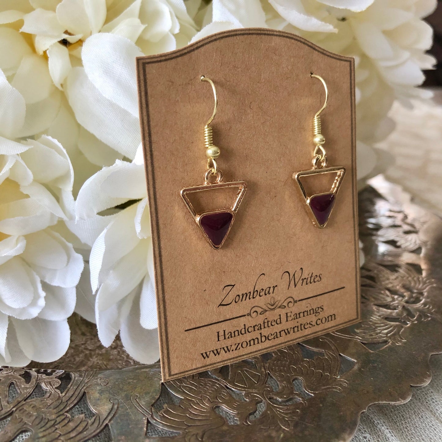 Burgundy Triangle Earrings