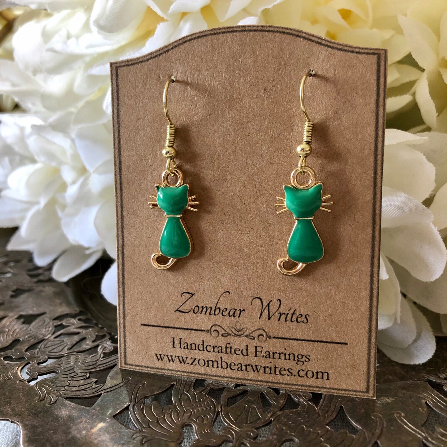 Teal Cat Earrings