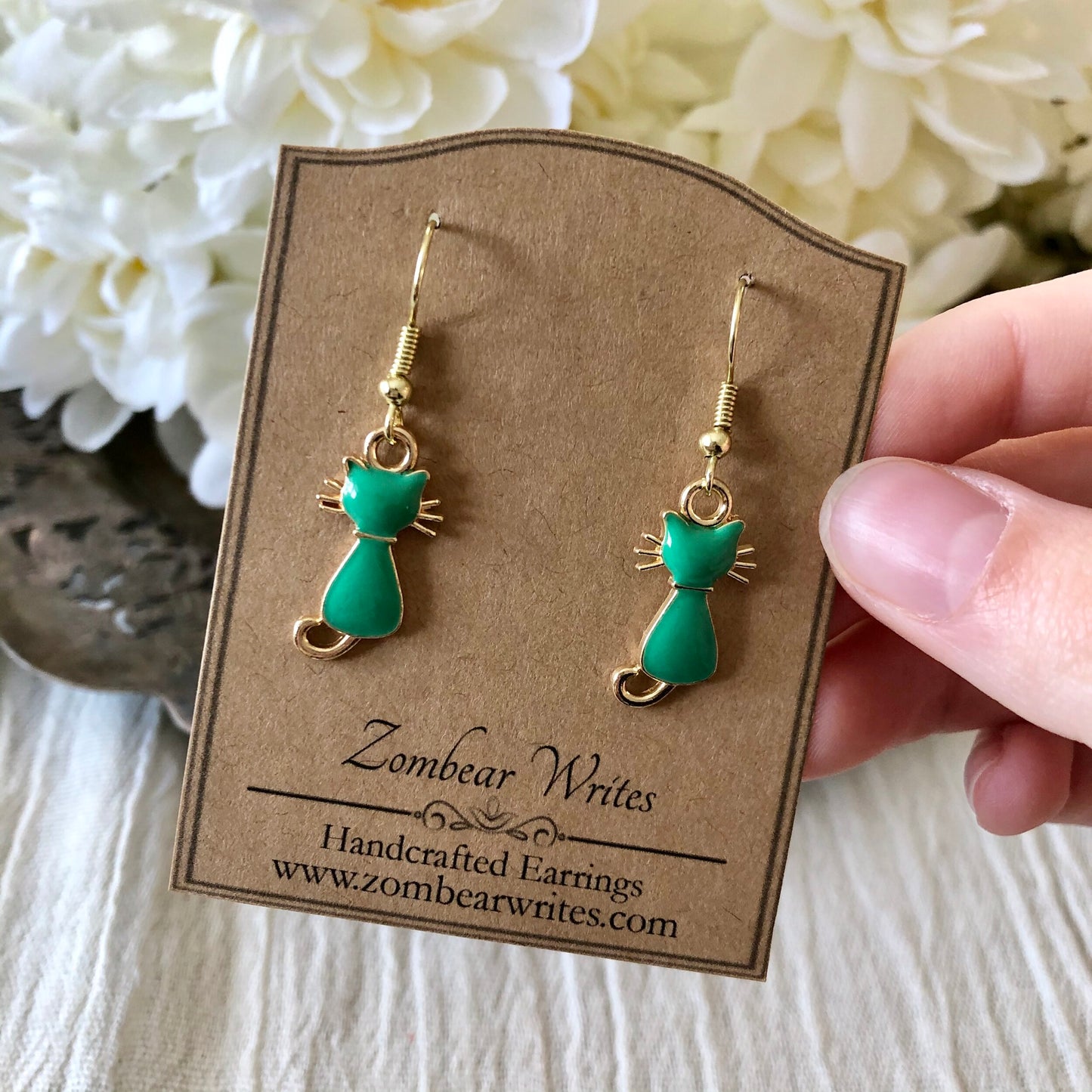 Teal Cat Earrings