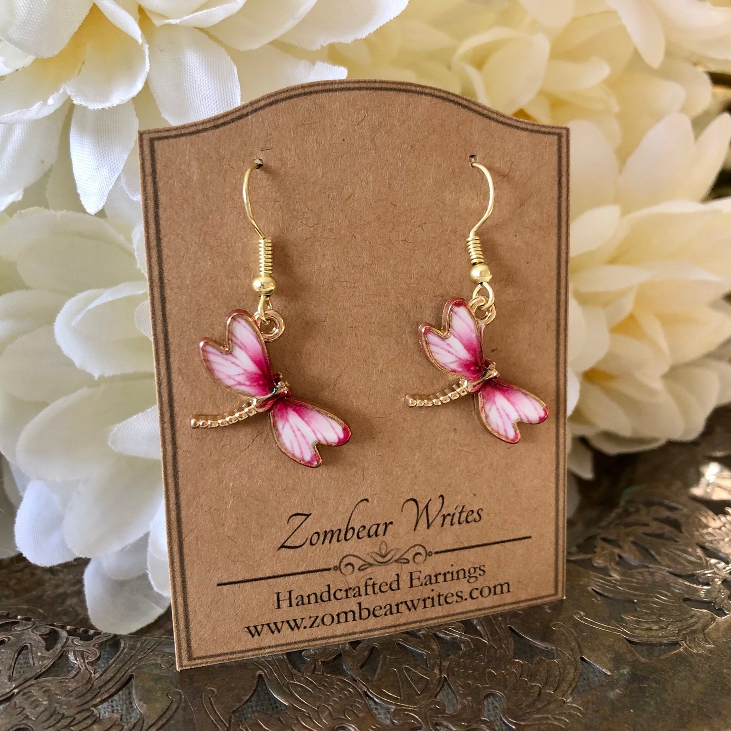 Pink Dragonfly Earrings