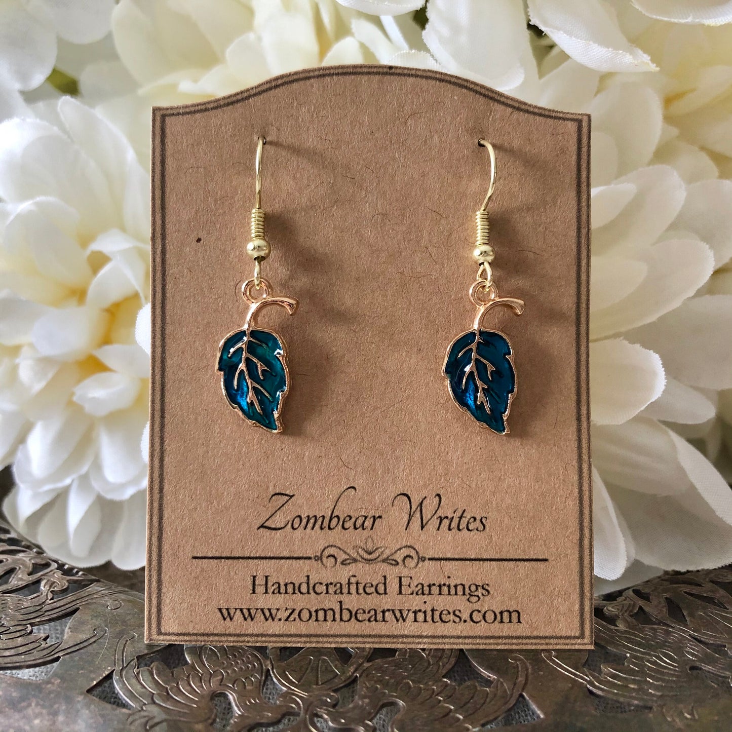 Blue Leaf Earrings