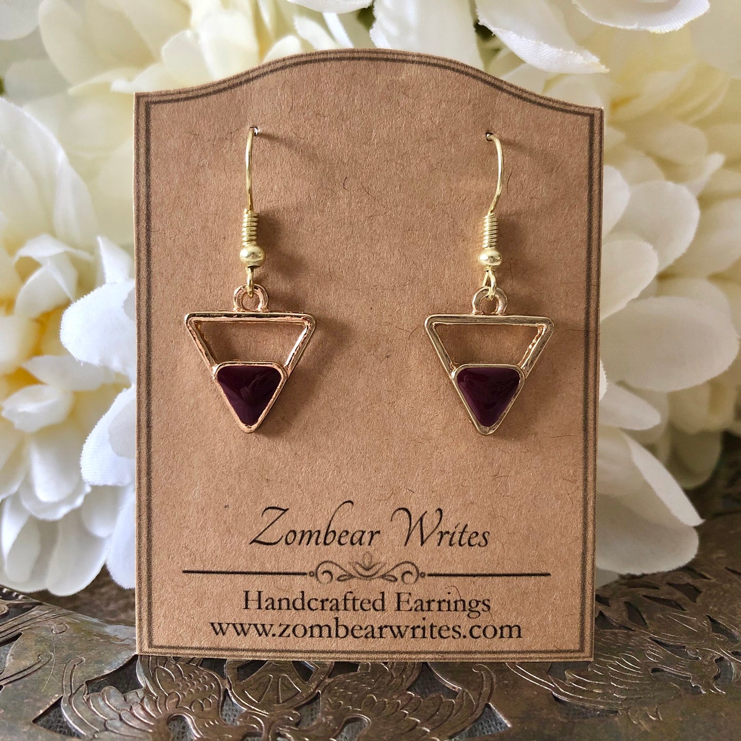 Burgundy Triangle Earrings