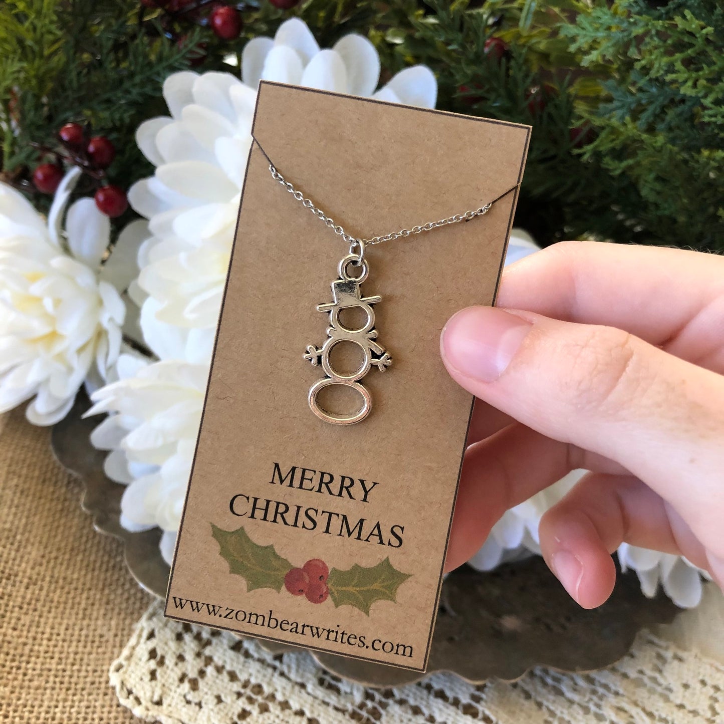 Silver Snowman Necklace