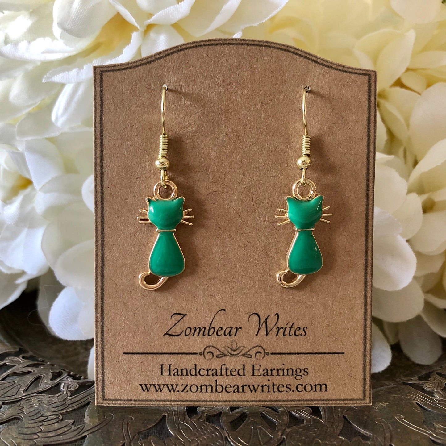 Teal Cat Earrings