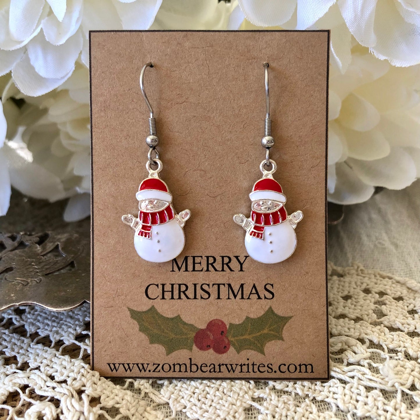 White Snowman Earrings