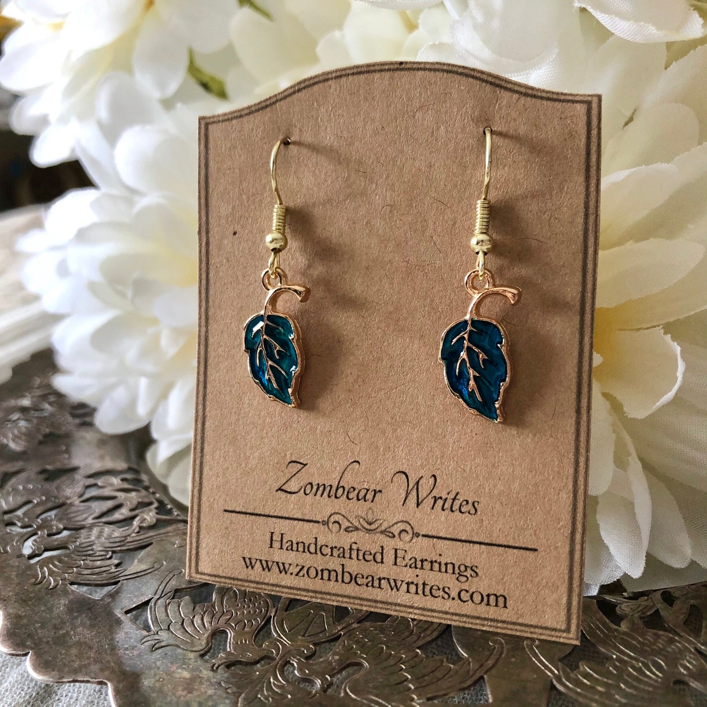 Blue Leaf Earrings
