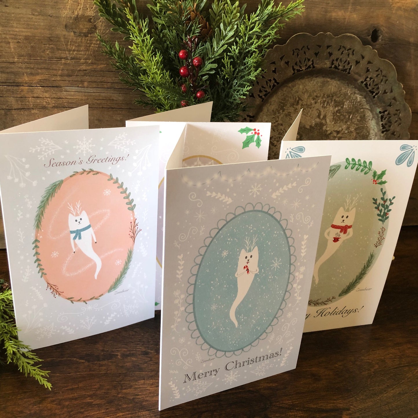 Ghost Cat Christmas Card Bundle