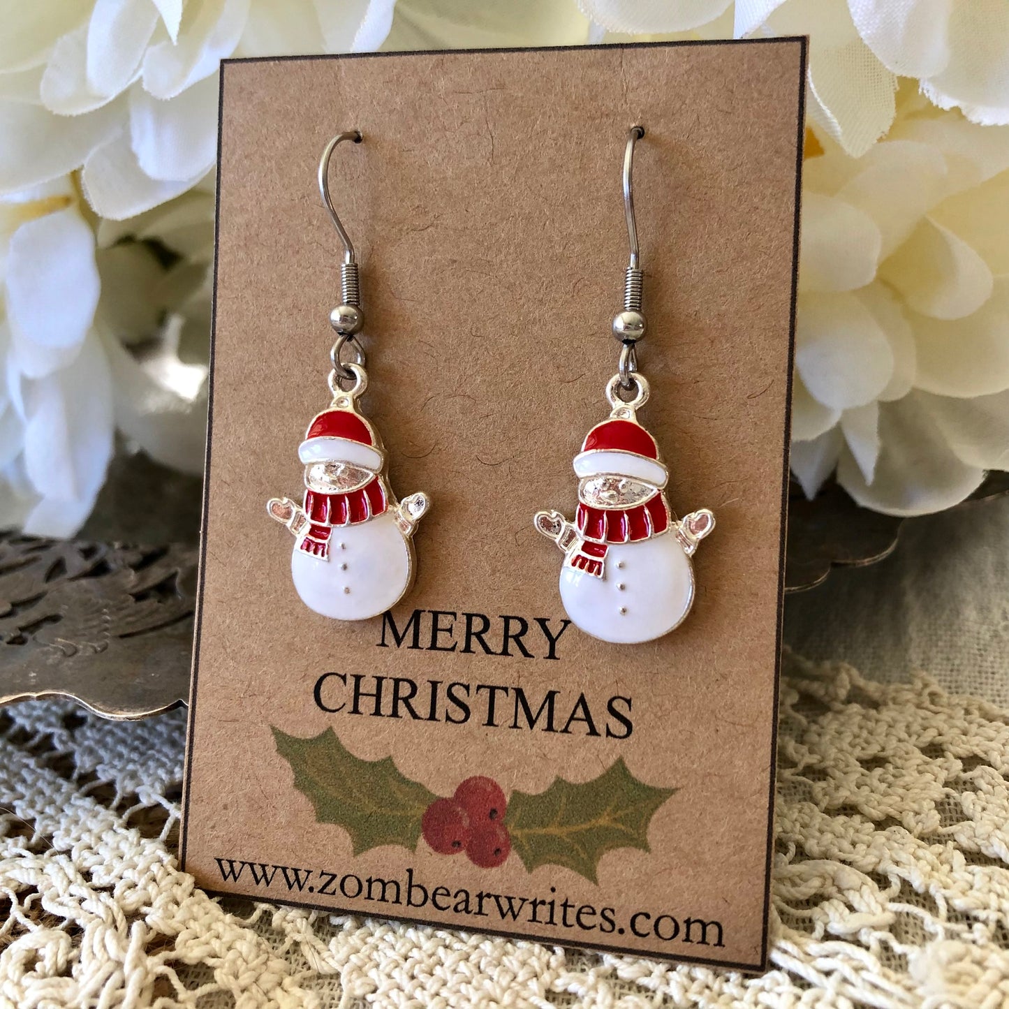 White Snowman Earrings