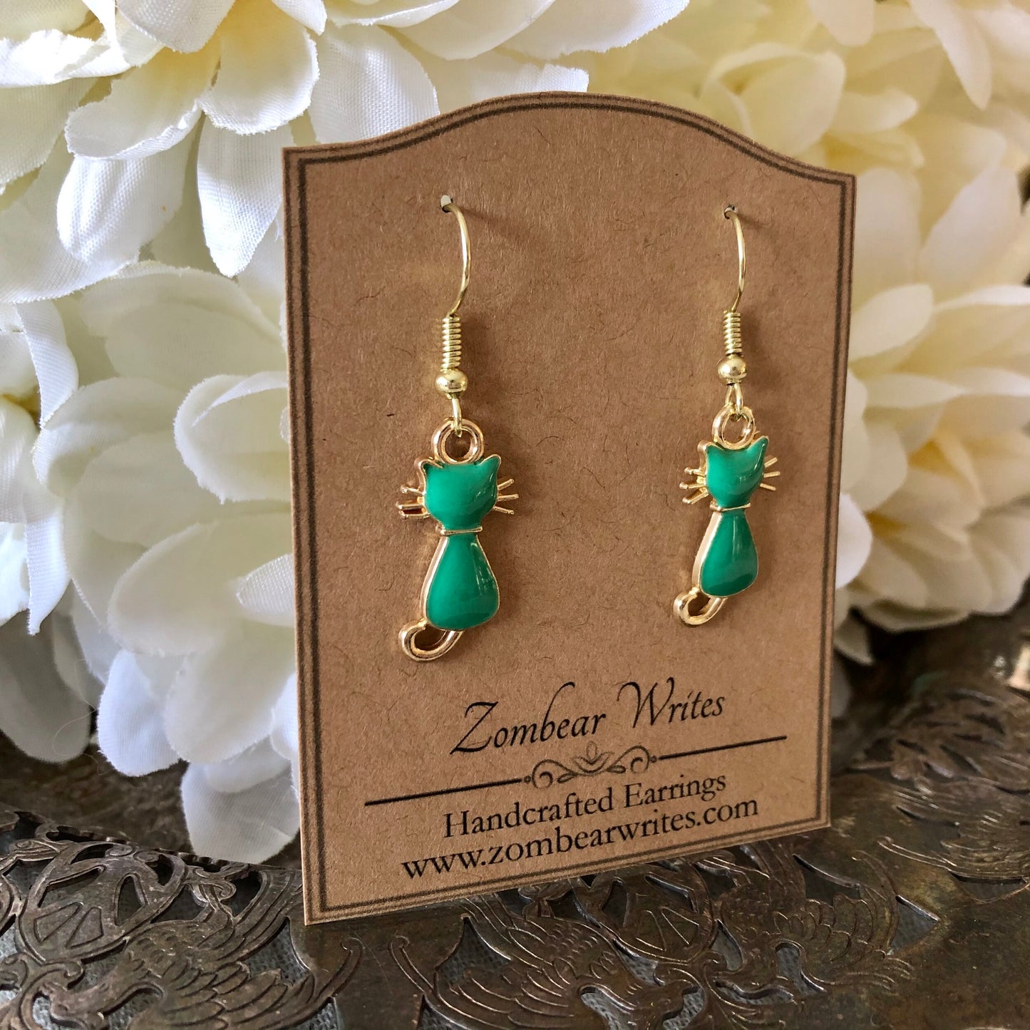 Teal Cat Earrings