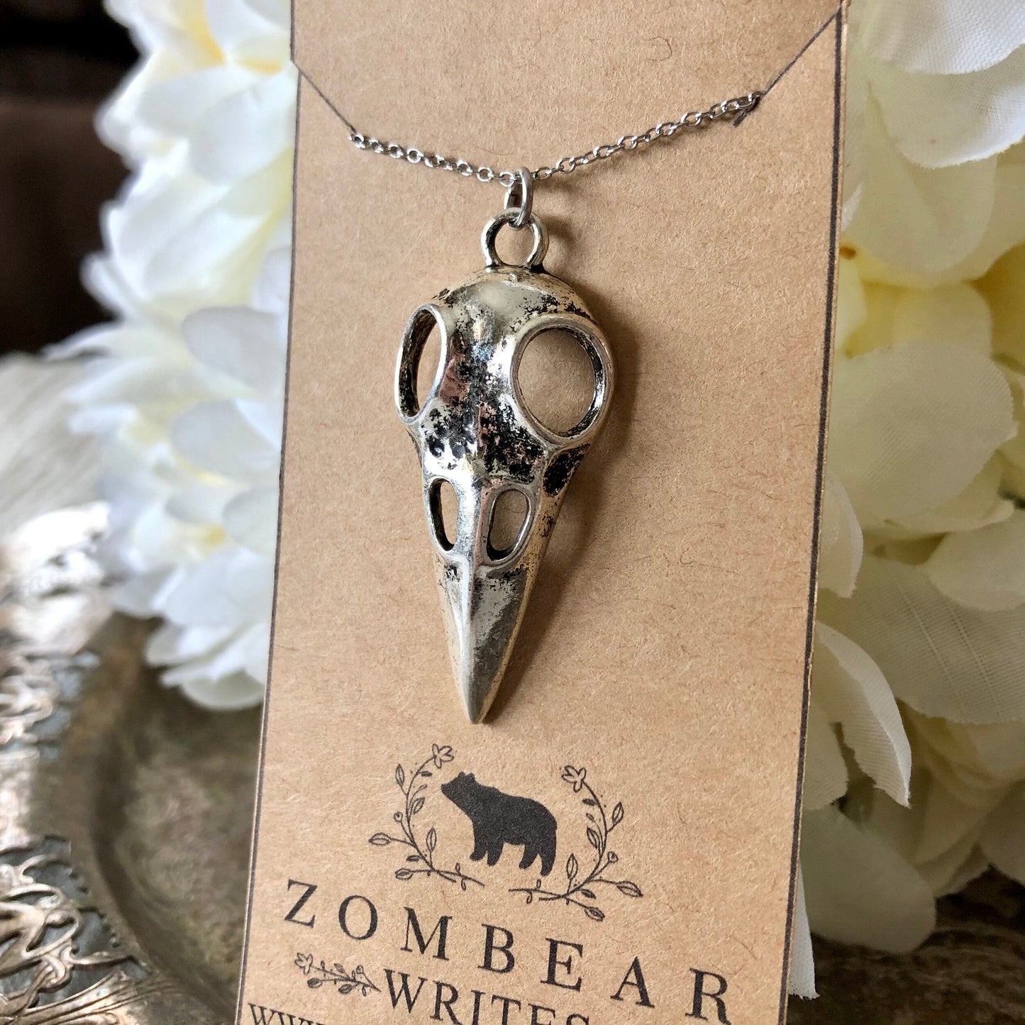 Silver Bird Skull Necklace