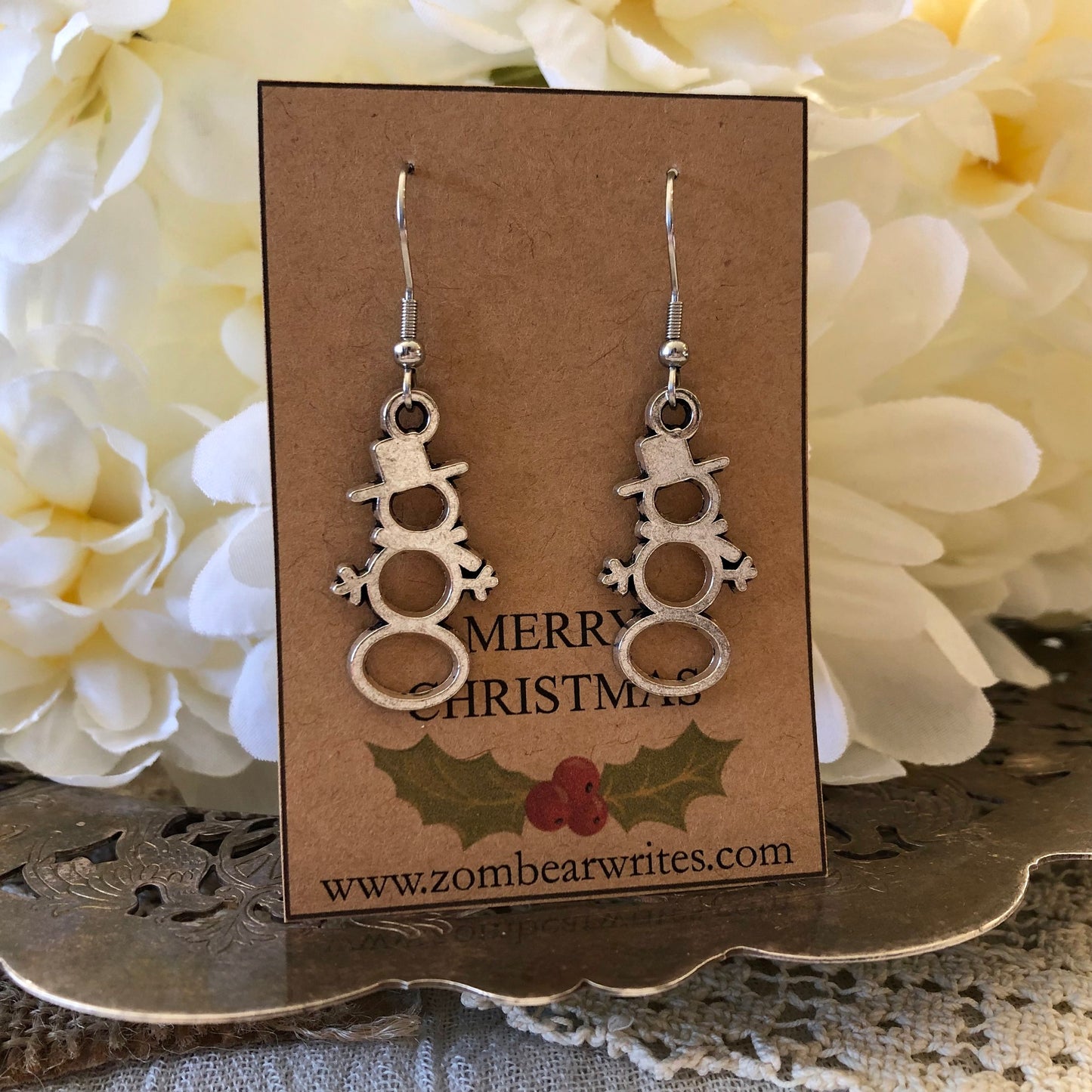 Silver Snowman Earrings