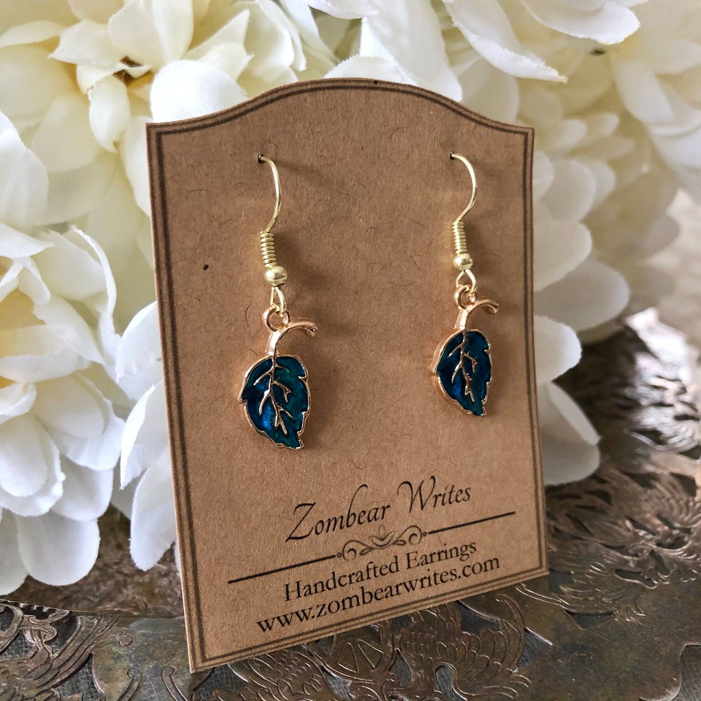 Blue Leaf Earrings