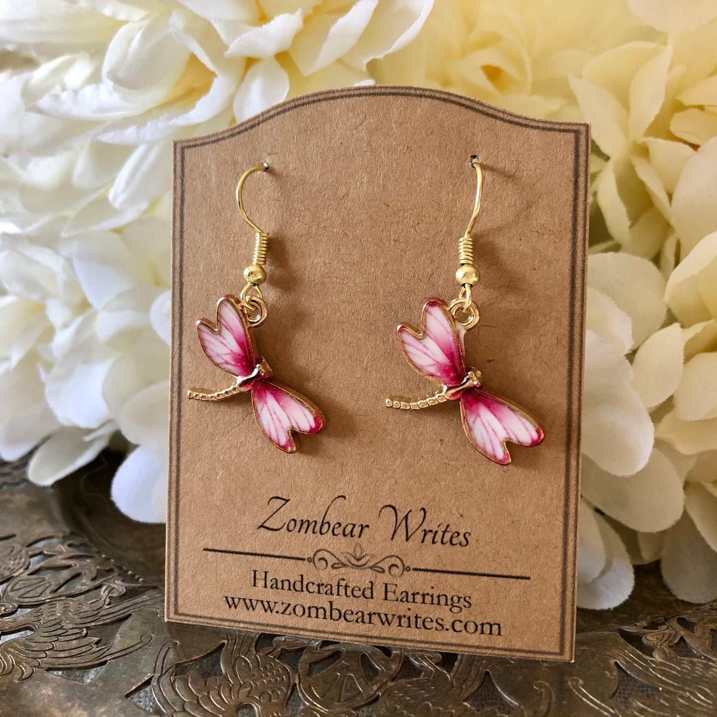 Pink Dragonfly Earrings