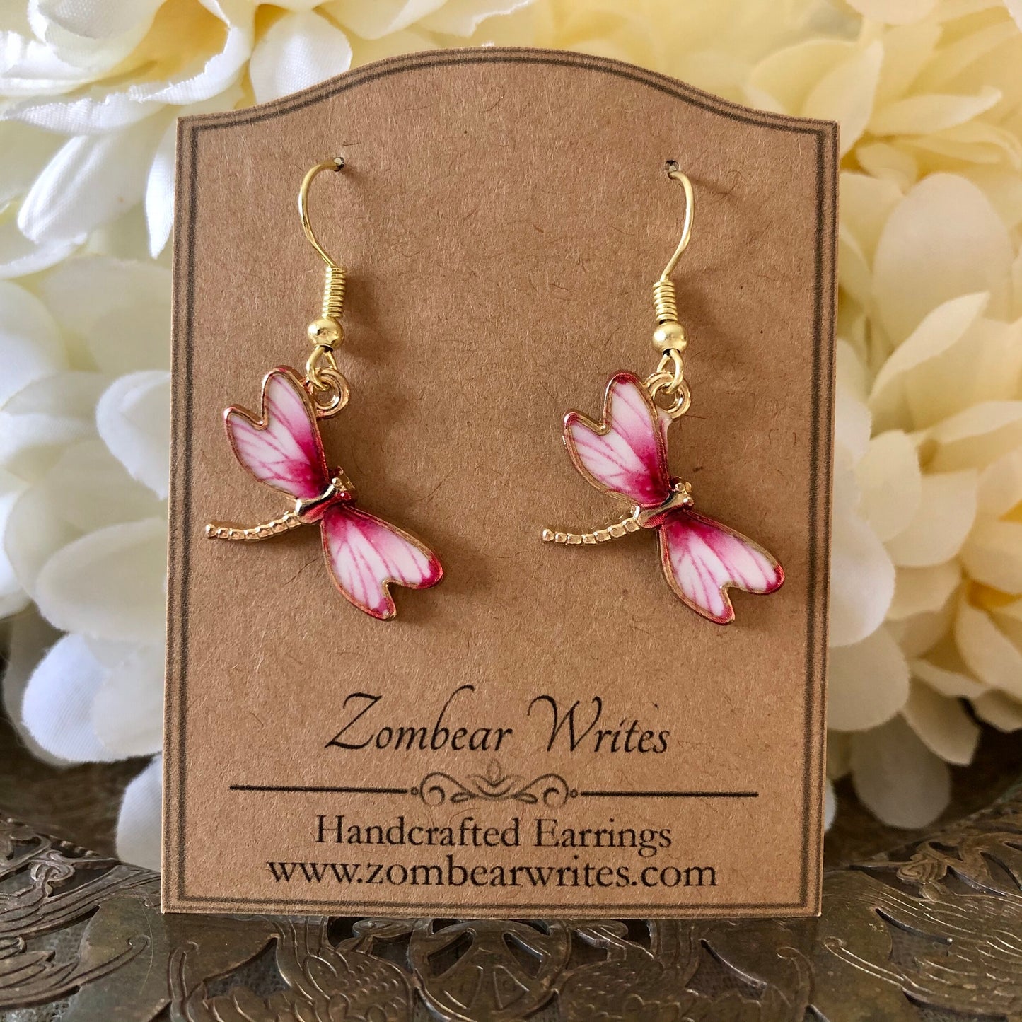 Pink Dragonfly Earrings