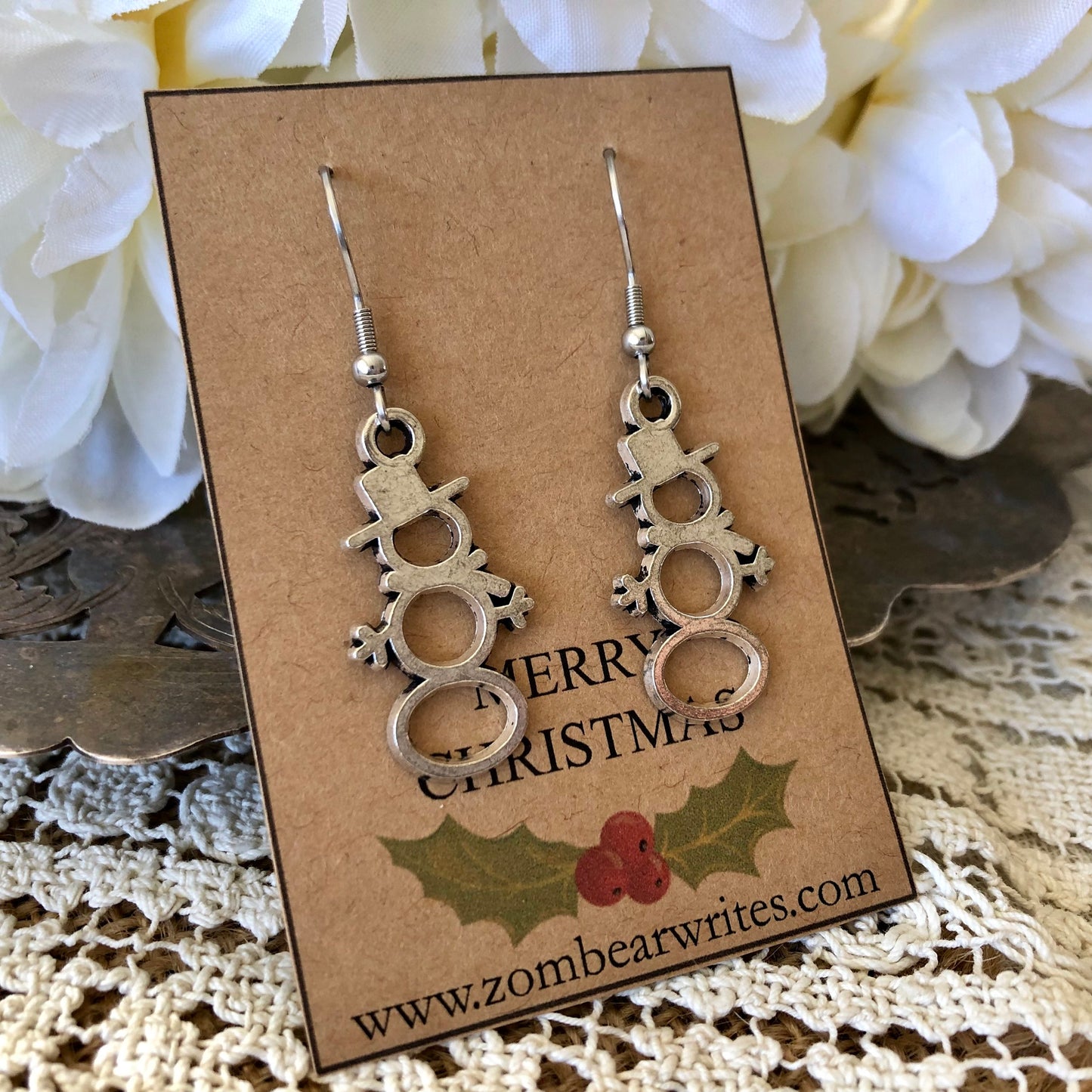 Silver Snowman Earrings