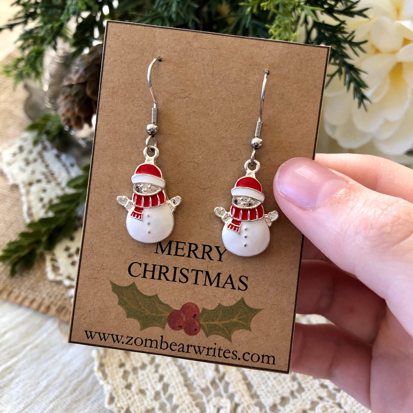 White Snowman Earrings
