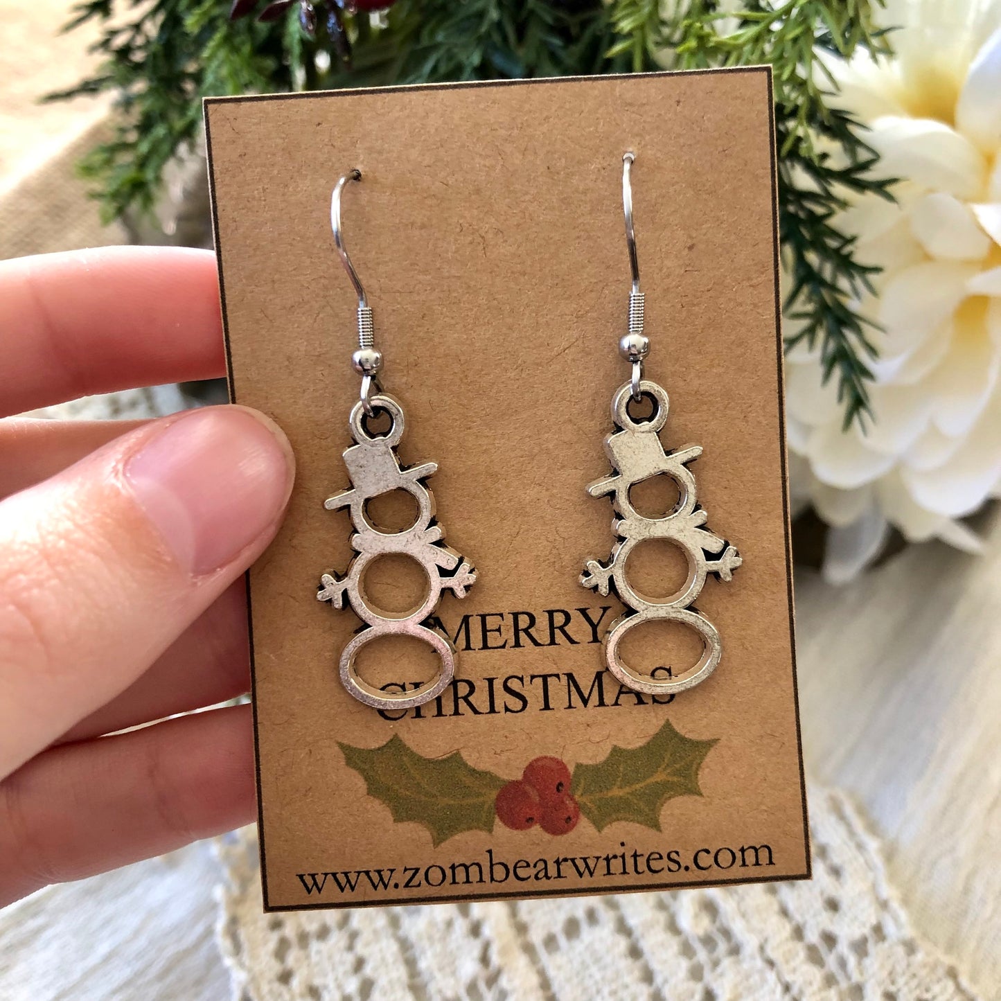 Silver Snowman Earrings