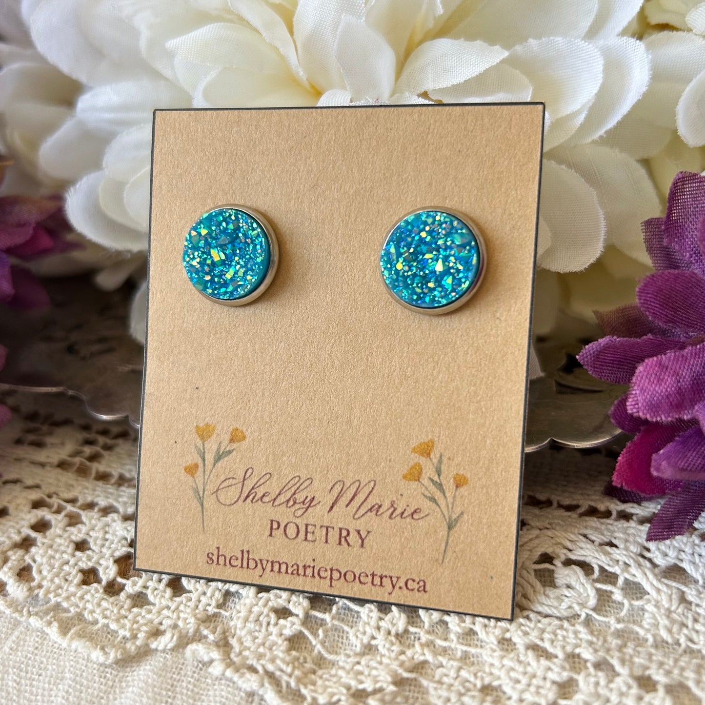 Blue Geode Stud Earrings