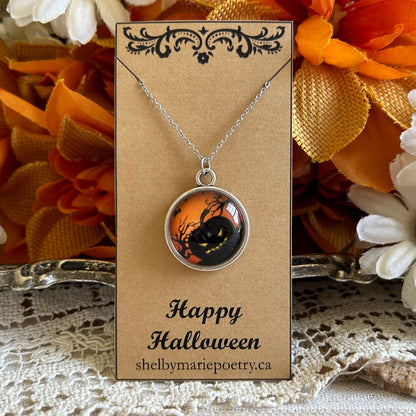 Jack-O-Lantern Dome Necklace