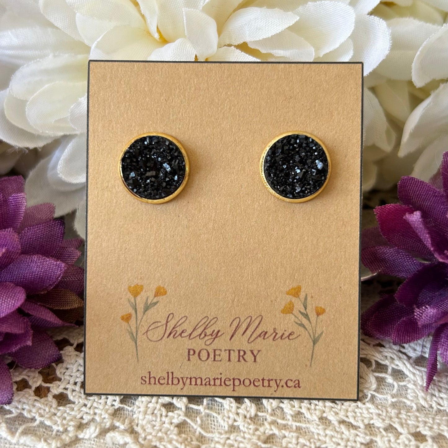 Black Geode Stud Earrings