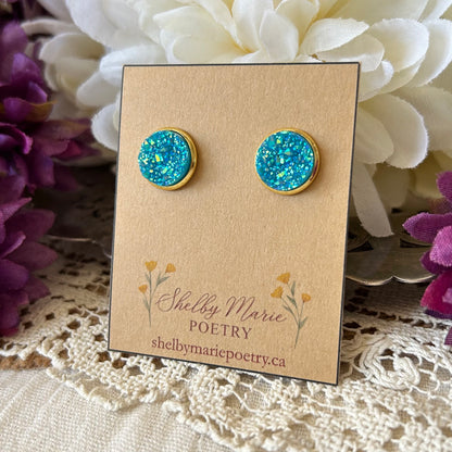 Blue Geode Stud Earrings