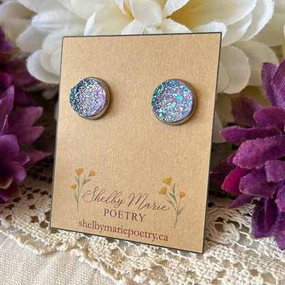 Purple Geode Stud Earrings